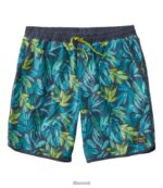 L.L.Bean Heren all-avontuurlijke zwemshorts donkere lagune tropische bladeren kleding VT0646541
