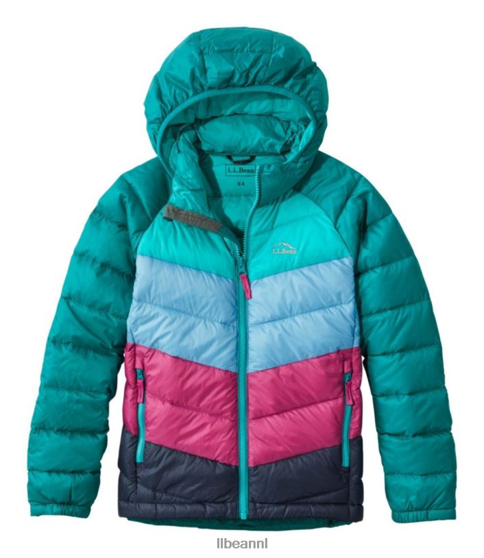 L.L.Bean kinderen ultralicht 650 donsjack blauwgroen kleurblok bovenkleding VT0643706 - Image 1