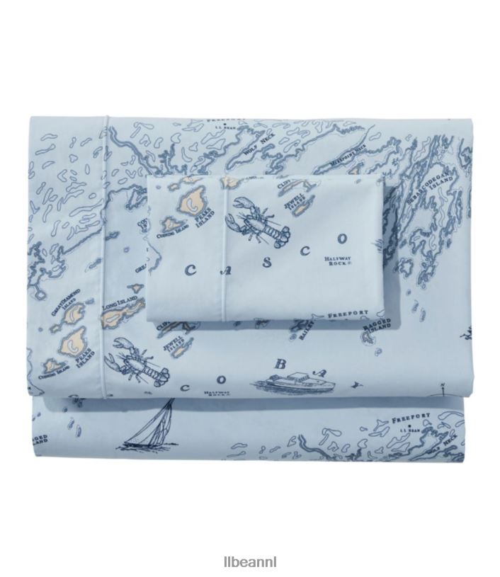 L.L.Bean unisex collectie perkal nautische kaarten lichtblauw beddengoed VT0642470 - Image 1