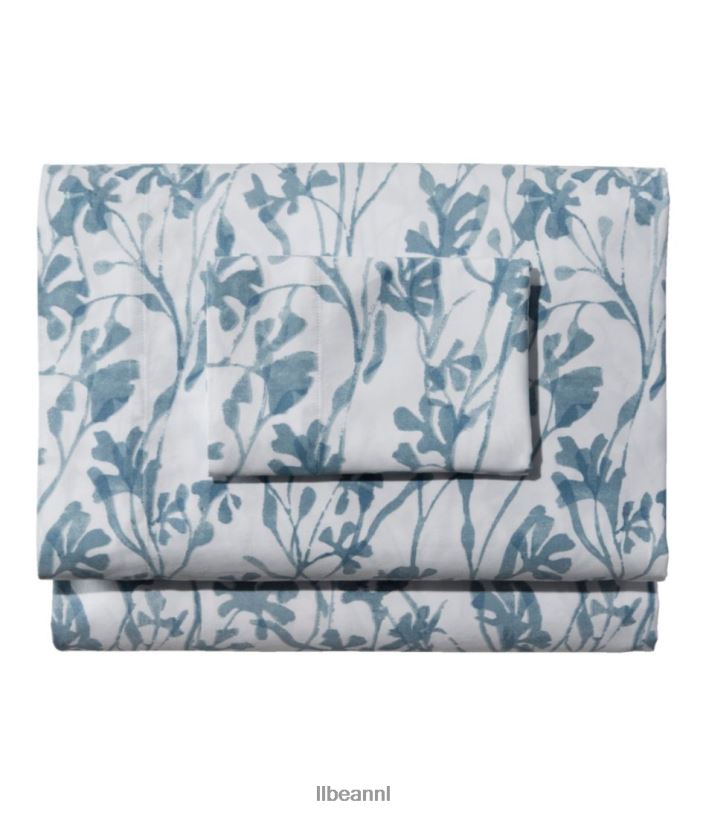 L.L.Bean unisex kledingstuk gewassen satijnen vel collectie print kust blauwe botanische beddengoed VT0642761 - Image 1