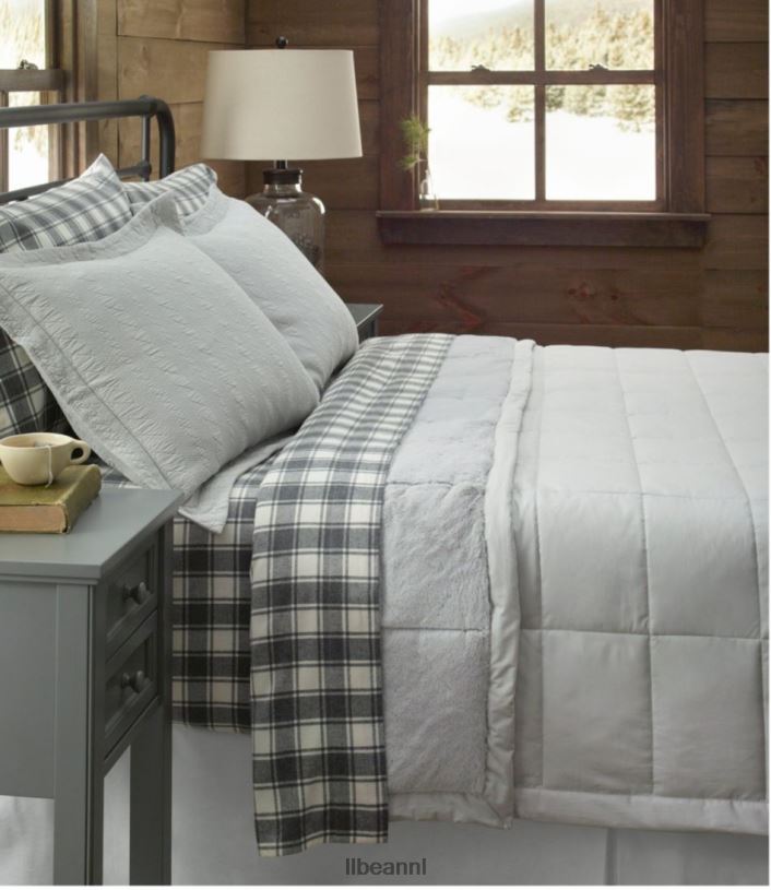 L.L.Bean unisex ultrazachte comfort flanellen lakenset geruit marineblauw/natuur beddengoed VT0646295 - Image 3