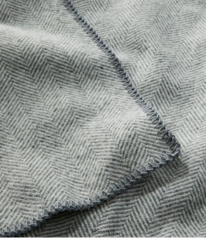 L.L.Bean unisex wasbare wollen deken visgraat blauw/crème beddengoed VT0644378 - Image 2