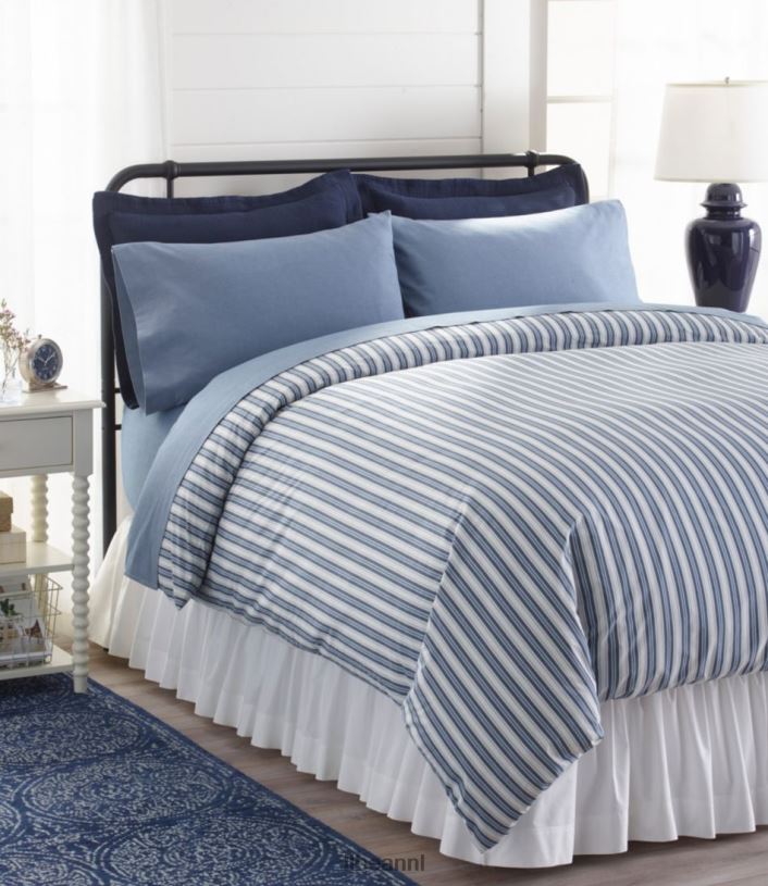 L.L.Bean unisex zongewassen perkal dekbedovertrek met strepen marineblauw beddengoed VT0642731 - Image 4