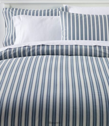 L.L.Bean unisex zongewassen perkal dekbedovertrek met strepen marineblauw beddengoed VT0642731