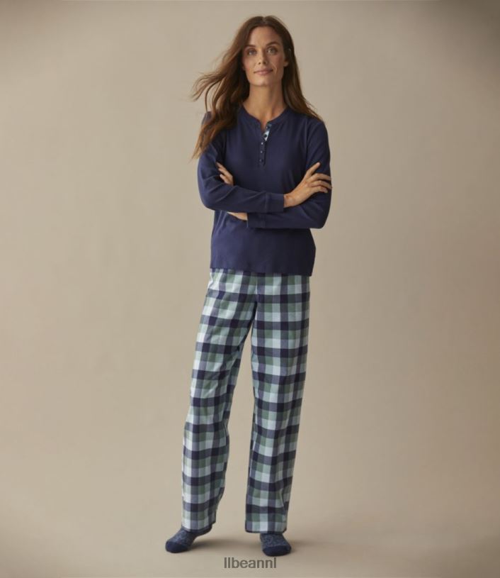 L.L.Bean vrouwen gezellige pyjamaset helder marineblauw/zeedennen plaid kleding VT0643004 - Image 5