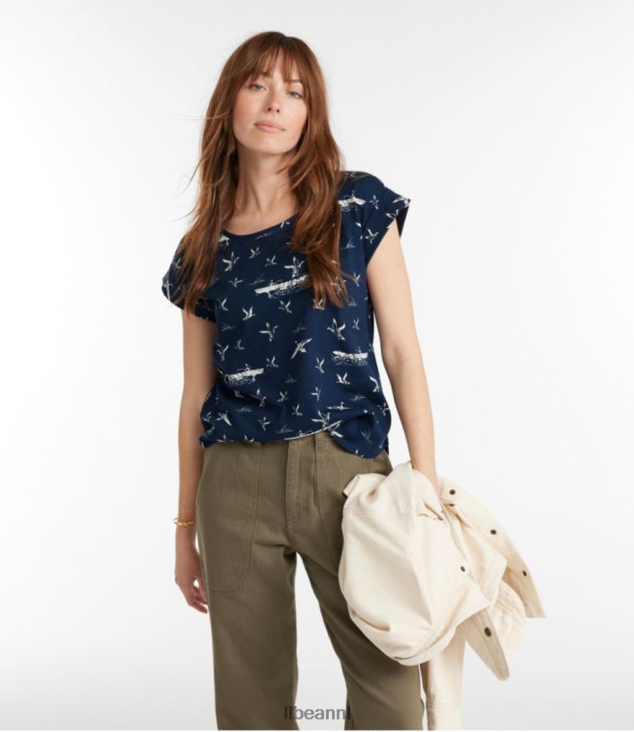 L.L.Bean vrouwen kenmerkend Rangeley katoenen T-shirt zeildoek bloemen kleding VT06449 - Image 2