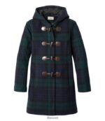 L.L.Bean vrouwen klassieke duffelcoat van lamswol zwarte horloge-tartan bovenkleding VT064928