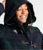 L.L.Bean vrouwen klassieke duffelcoat van lamswol zwarte horloge-tartan bovenkleding VT064928 - Image 4