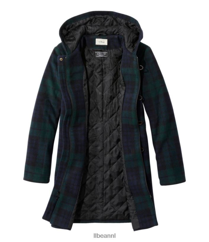 L.L.Bean vrouwen klassieke duffelcoat van lamswol zwarte horloge-tartan bovenkleding VT064928 - Image 5