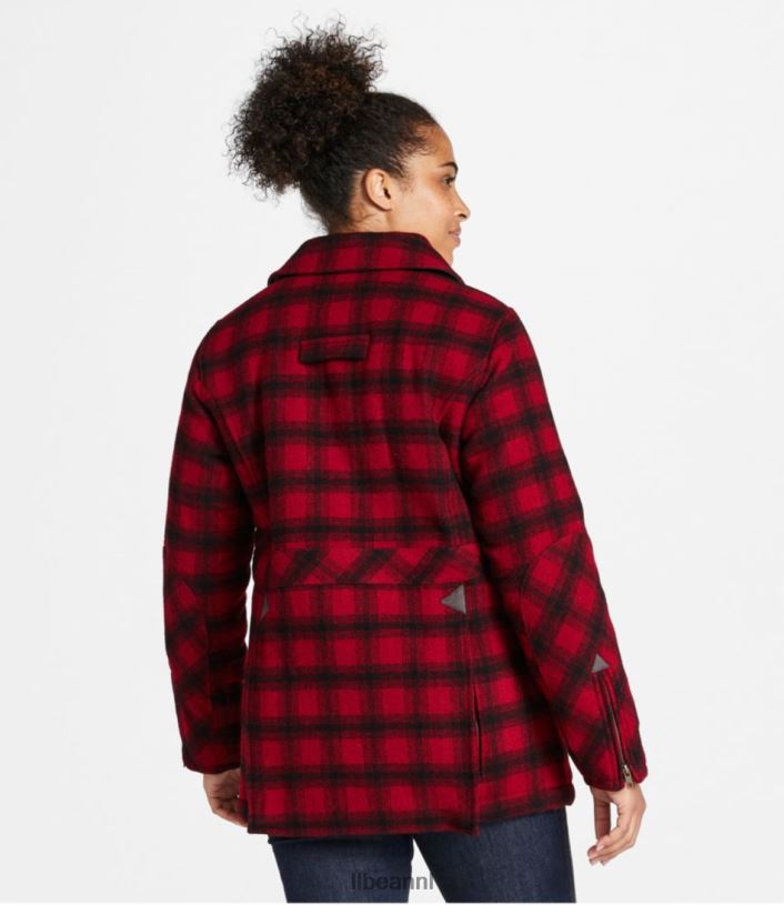 L.L.Bean vrouwen Maine gids wollen parka rood/zwarte plaid bovenkleding VT064940 - Image 3