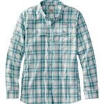L.L.Bean vrouwen no-flyzone shirt met lange mouwen blauwgroen vissen VT0643889