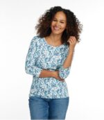 L.L.Bean vrouwen Pima katoenen T-shirt met juwelenhals klassieke marineblauwe ditsy bloemen kleding VT0644723 - Image 2