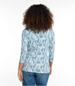 L.L.Bean vrouwen Pima katoenen T-shirt met juwelenhals klassieke marineblauwe ditsy bloemen kleding VT0644723 - Image 3