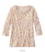 L.L.Bean vrouwen Pima katoenen tuniek crème bloemenbos kleding VT06464