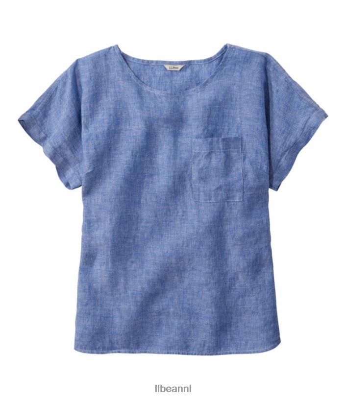 L.L.Bean vrouwen premium wasbaar linnen overhemd koel blauw kleding VT0643124 - Image 1