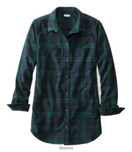 L.L.Bean vrouwen Schots geruit flanellen overhemd zwart horloge kleding VT0646448