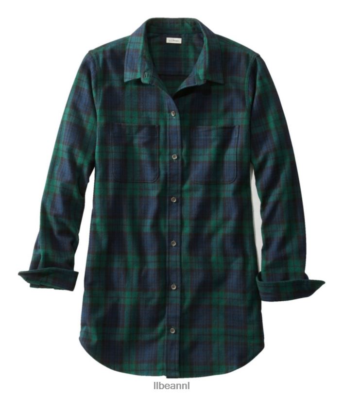 L.L.Bean vrouwen Schots geruit flanellen overhemd zwart horloge kleding VT0646448 - Image 1