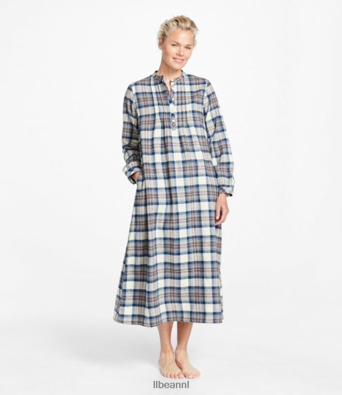 L.L.Bean vrouwen Schotse geruite flanellen nachtjapon indigo tartan kleding VT064463 - Image 2