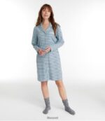 L.L.Bean vrouwen superzacht, krimpvrij nachthemd met knoopsluiting Sterling blauw/donker indigo streep kleding VT064127 - Image 2