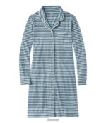 L.L.Bean vrouwen superzacht, krimpvrij nachthemd met knoopsluiting Sterling blauw/donker indigo streep kleding VT064127