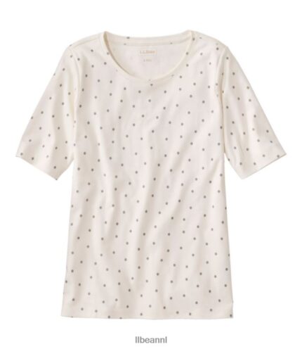 L.L.Bean vrouwen T-shirt met juwelenhals zeildoek medaillon stip kleding VT0644645
