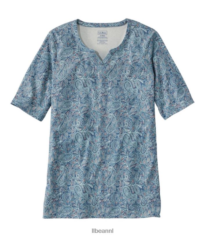 L.L.Bean vrouwen T-shirt van pimakatoen maanlichtblauwe paisley kleding VT064691 - Image 1