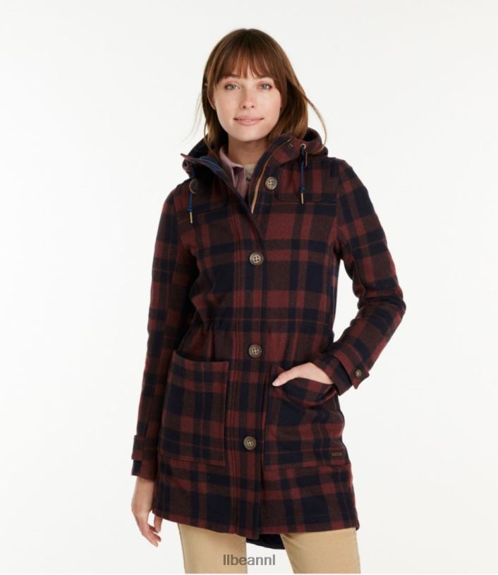 L.L.Bean vrouwen West End wollen jas diepe olijfbuffelplaid bovenkleding VT0643691 - Image 2
