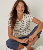 L.L.Bean vrouwen zacht stretch supima T-shirt klassiek marineblauw/gewassen orchidee kleding VT0646916 - Image 4